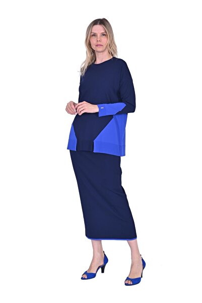 Invee Geometric Knitwear Tunic Dark Blue