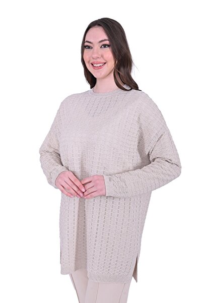 Invee Glitter Ripple Knitwear Tunic Cream