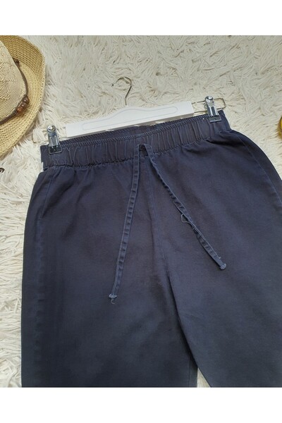 Modamorfo Flared Denim Trousers with Lace Detail - Navy