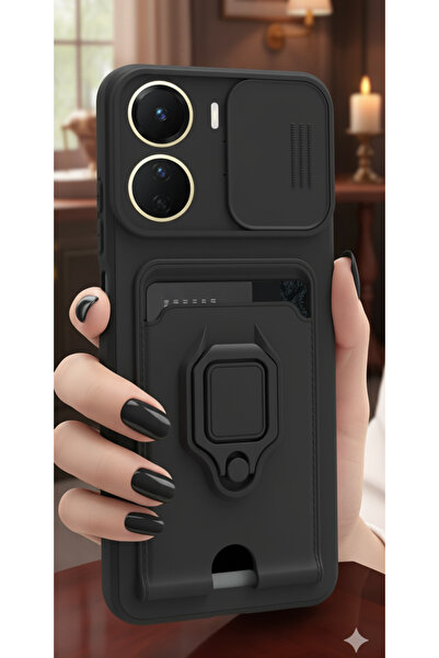 TechTrove Vivo Y16 Kılıf İpli Tasarımlı Sürgülü Kamera Korumalı Silikon Kapak