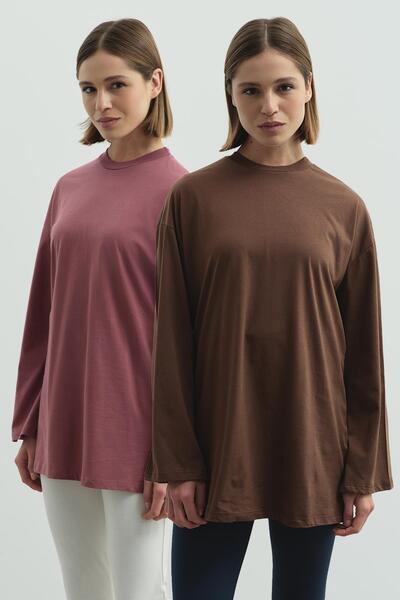 C&City Wide Sleeve Oversize 2 Pack T-Shirt 964 Rose/Brown