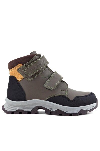 Rakerplus Trekking Genuine Leather Khaki Green Yellow Velcro Boys' Boots