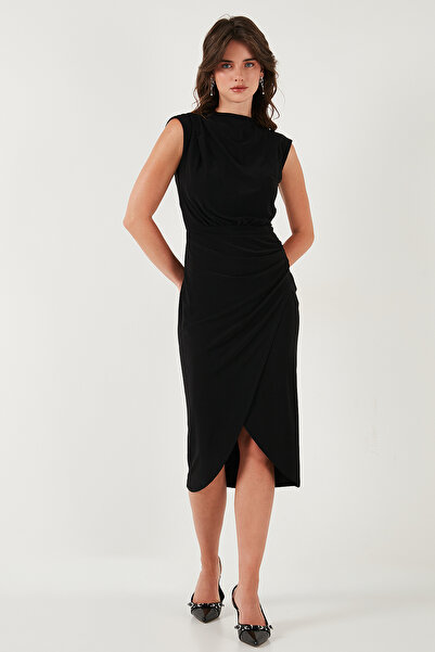 Lela Drape and Slit Detailed Crew Neck Sleeveless Midi Length Evening Dress Dress 611El694