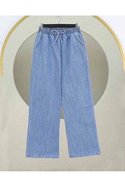 Modamorfo Elastic waisted pocket loose leg denim trousers - ice blue