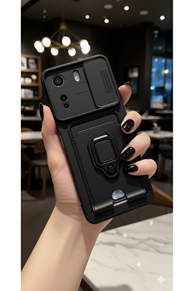 TechTrove Poco C65 Kılıf Kamera Koruma Sürgülü Kartvizitli Kartlıklı Standlı ...