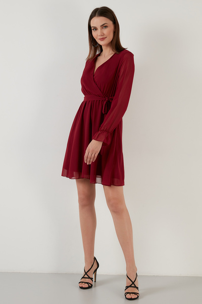 Lela Double-Breasted Chiffon Mini Evening Dress with Neck Tie Detail Dress 6051467