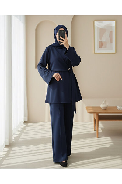 Modamorfo Slit Scuba Suit with Cross-Tied Front - Navy