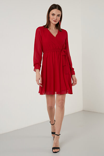 Lela Double-Breasted Chiffon Mini Evening Dress with Neck Tie Detail Dress 6051467