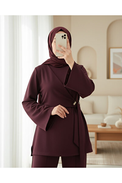 Modamorfo Slit Scuba Suit with Cross-Tied Front - Claret Red