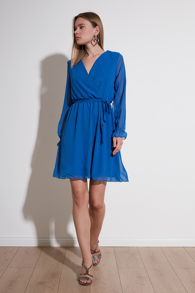 Lela decolteu petrecut în V Rochie mini de seară din șifon cu detaliu de legare ROCHIE 6051467