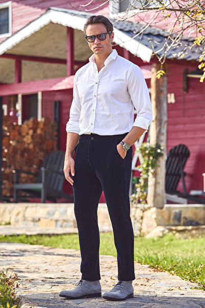 SMILE Kobe Navy Blue Cotton Velvet Trousers