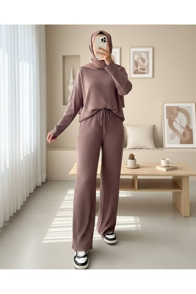 Modamorfo Παντελόνι Casual κοτλέ με λεπτομέρεια με κορδόνια - Καφέ