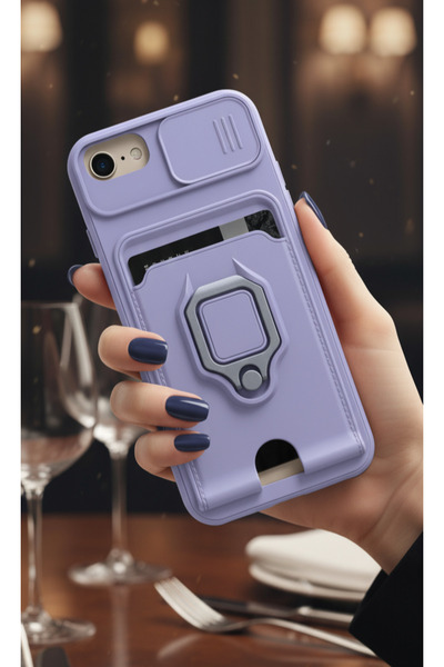TechTrove iPhone 8 Kılıf Kamera Koruma Sürgülü Kartvizitli Kartlıklı Standlı ...