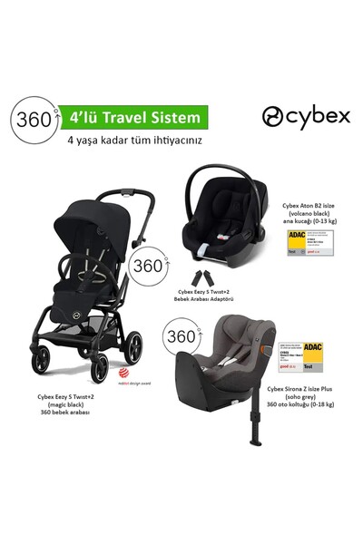 Cybex 4 lü travel sistem Eezy S 360 Twist+2 + Aton B2 isize + Sirona Zi 360 isize + Eezy Adaptör