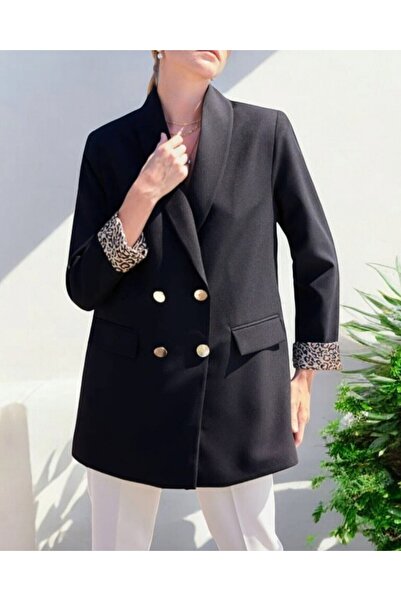 Modamorfo Pocket detailed double button blazer jacket -black