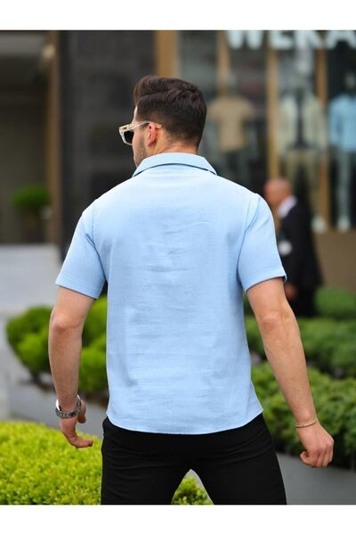 comstar Cămașă cu mânecă scurtă și guler șal pentru bărbați din material de in