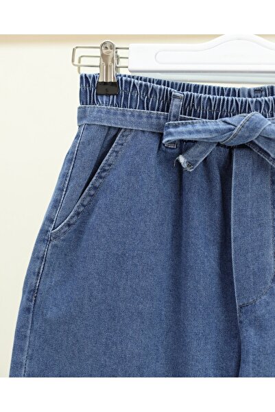 Modamorfo Wide leg elastic waist belted jeans - dark blue