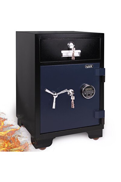 RUBIK صندوق أمانات مقاوم للحريق والسرقة لمدة ساعتين مزود بقفل رقمي مزدوج ومفتاح، سعة 150 كجم (78 × 50 × 50) RBDF-780D