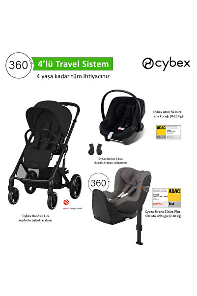 Cybex 4 lü travel sistem Balios S Lux Moon Black + Aton B2 + Sirona Zi 360 isize + Balios Adaptör
