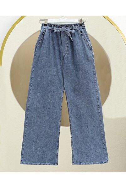 Modamorfo Wide Leg Elastic Waist Belted Jeans