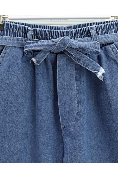 Modamorfo Wide leg elastic waist belted jeans - dark blue