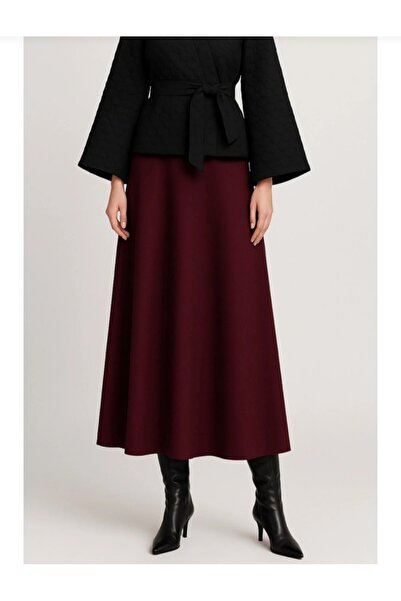 BUTİK AYVİTRİN Women's Hijab Puff Long Bell Scuba Skirt Plum