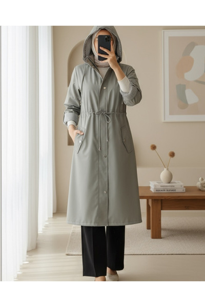 Modamorfo Gray Striped Lining Trench Coat