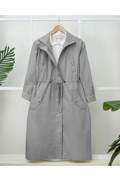 Modamorfo Tunelový kabát z organické bavlny bez podšívky s detaily na horní kapsě - šedý