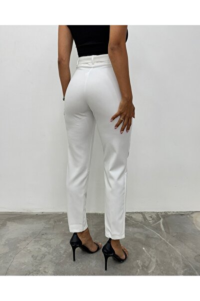 Modamorfo Belted Ankle Pants - Ecru