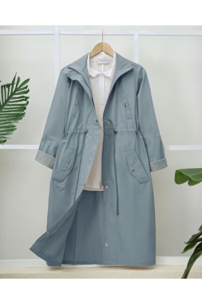 Modamorfo Тунельний багетний верхній кишеню деталізований без підкладки прати органічний бавовняний тренчкот - синій