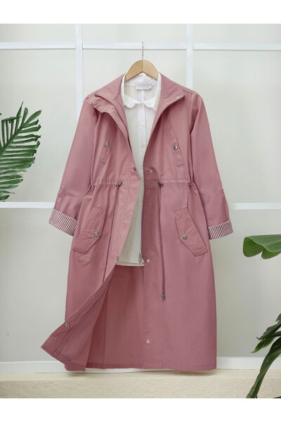 Modamorfo Τούνελ με κορδόνια, επάνω τσέπη, λεπτομέρειες χωρίς φόδρα, πλενόμενο οργανικό βαμβάκι trenchcoat - Ροζ