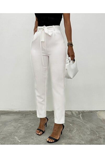 Modamorfo Belted Ankle Pants - Ecru