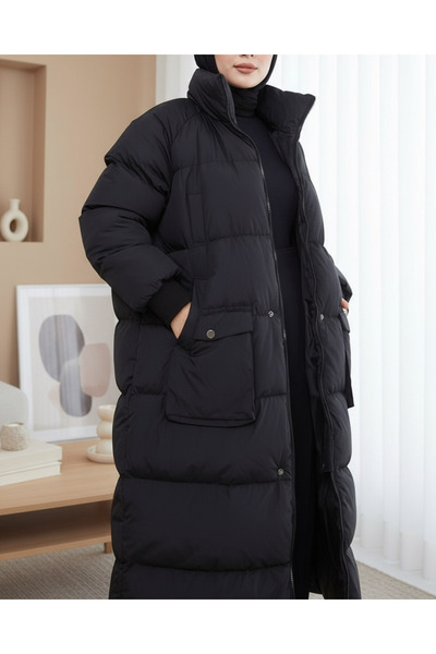 Modamorfo Palton gonflabil cu umplutură din fibre cu glugă ascunsă - negru