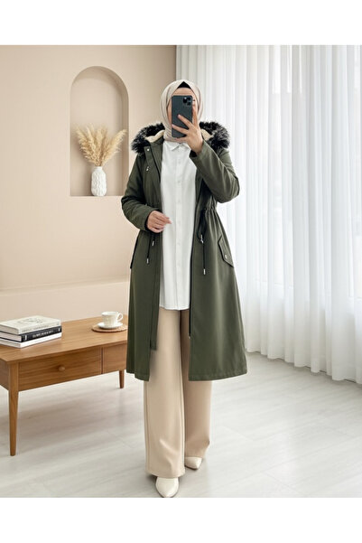 Modamorfo Dislocation Hooded Tunnel Lace Short Coat - Khaki