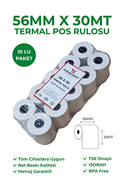 RULORULO 56x30 Termal Rulo 1 Paket 10 Adet Yazarkasa Pos Rulosu BPA Free TSE ...