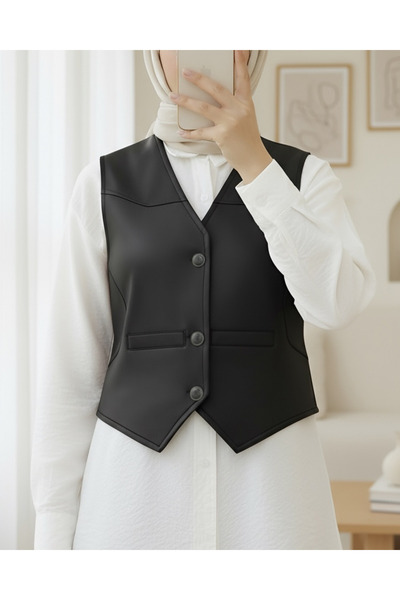 Modamorfo Black Scuba Vest - with Pocket Detail and Buttons