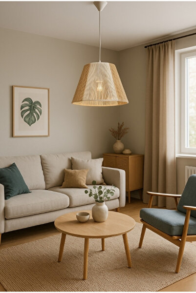 JUTUAL DEKOR Kahverengi Beyaz Huni Hasır Bohem Avize – Doğal Tonlarda Dekorat...