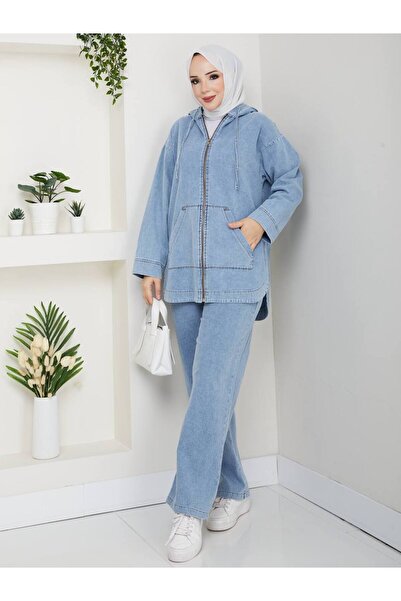 MissPul Women's Zippered Hooded Tunic Pants Double Set