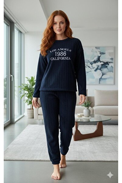 Sude HOMEWEAR Set de pijamale de pluș de culoare bleumarin pentru femei