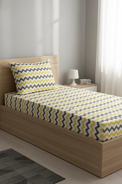 üntaş Life Single Elastic Sheet +1 Pillow Case Yellow Gray Ecsarygrey sheet