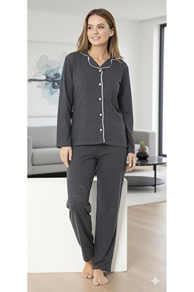 Sude HOMEWEAR Ing, hosszú ujjú antracit pizsama szett