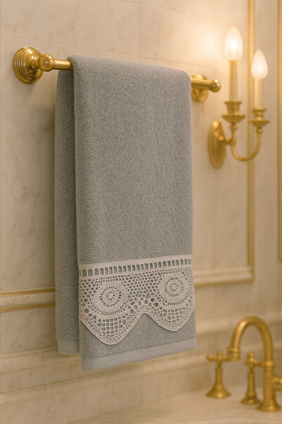 Çeyiz Bahçesi Конакі мереживне рушник сірий