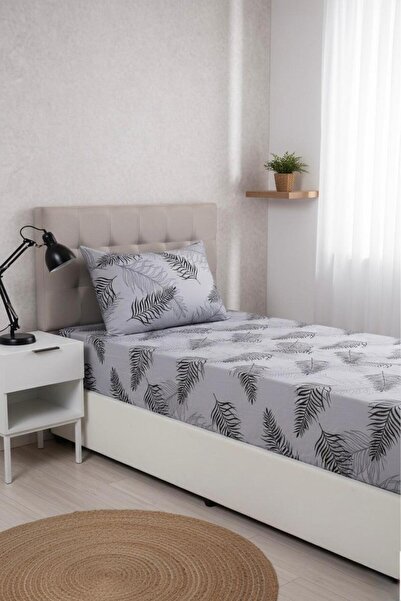 üntaş Life New Gray Feather 100x200 Single Elastic Sheet 1 Piece Pillow Case Ecgritüyçrf100