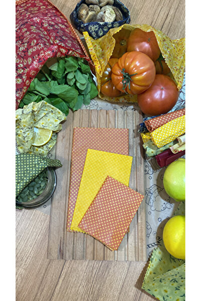 Home Daisy Patterned Reusable Natural Beeswax (Beeswax) Food Storage Cloth Set of 3