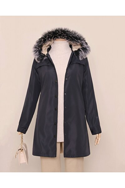 Modamorfo Lehúzott kapucnis rövid kabát pattintható zsebekkel - sötétkék