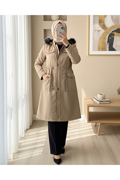 Modamorfo Κοντό παλτό Bondit με κουκούλα και κορδόνια - Πέτρα