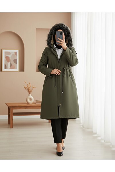 Modamorfo Пальто з капюшоном і металевими деталями - хакі