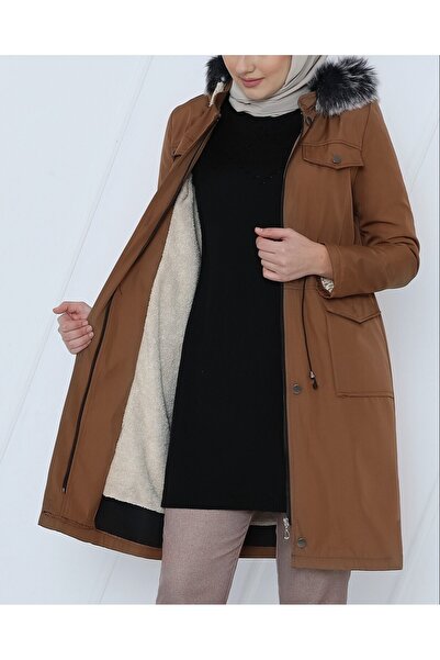 Modamorfo Çıkma hooded lace-up bondit short coat -tan
