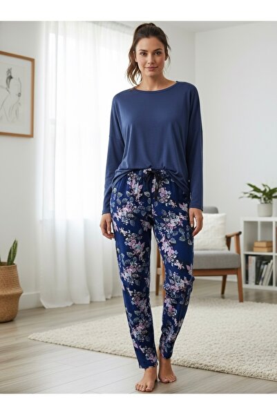 BİLGENS BUTİK Pantaloni de vară din bumbac din țesătură Milan cu modele florale