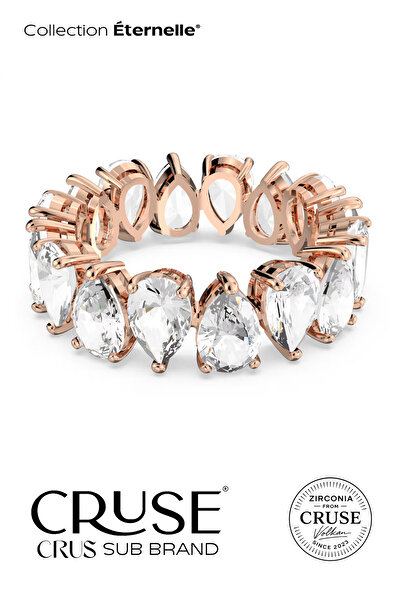 Cruse 925 Ayar Gümüş Damla Taşlı Tamtur Yüzük 18 Ayar Rose Altın Kaplama Işık...